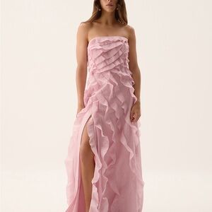 Aje ALLAIRIE GOWN Strapless Pink Ruffle Dress